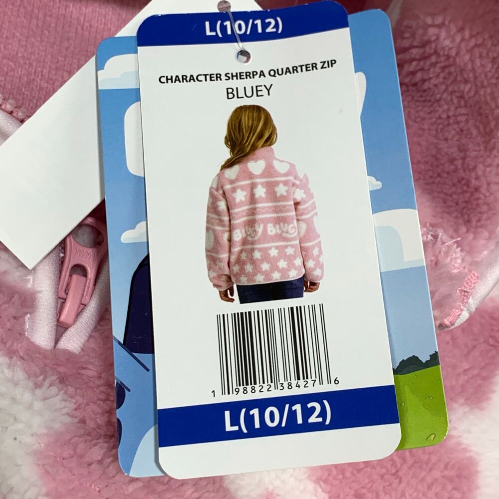 Bluey Sherpa Quarter Zip Sweater Girls Large 10/12 Pink Hearts Bingo Cozy Soft - Picture 6 of 9